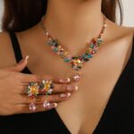 Earrings Set Two-piece Suit Cubic Zirconia Crystal Earrings Necklace Women's Elegant Fashion Jewelry Set For Party Wedding