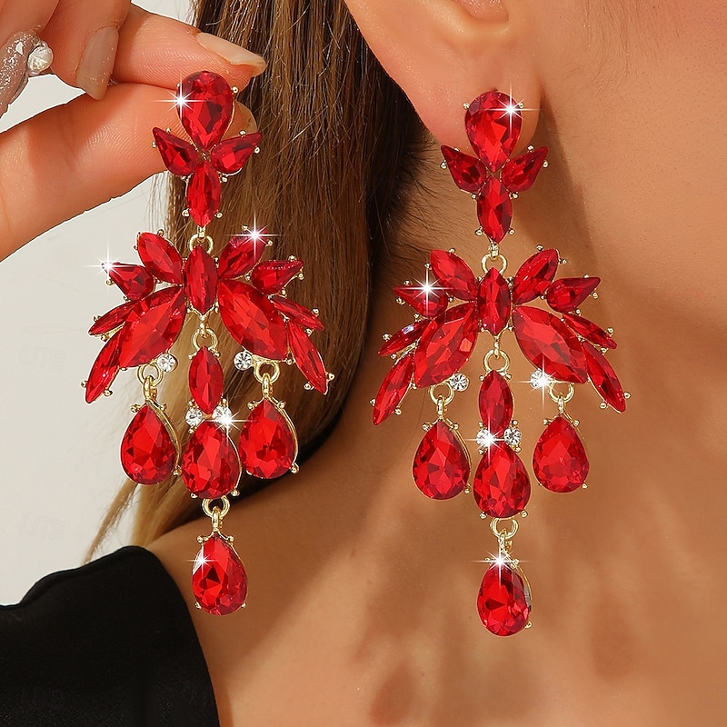 LtJ62810021_6 Stud Earrings Pear Cut Flower Earrings Jewelry White / Black / Red For Daily Party Wedding - Image 1