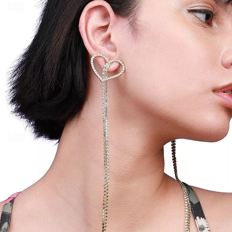 LtJ62810023_1 Earrings Tassel Fringe Sweet Heart Earrings Jewelry Gold / White For Daily - Image 1
