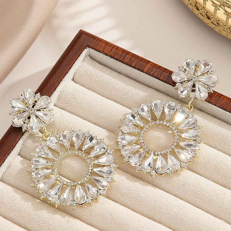LtJ62810026_2 Hoop Earrings Geometrical Floral Earrings Jewelry White / Black / Red For Prom Party Wedding - Image 1