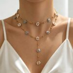 Layered Necklace Pearl Women's Cute Floral Necklace For Daily Wedding