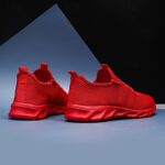 Men's Red Breathable Knit Sneakers - Lightweight Running Shoes with Cushioned Sole for Sports and Casual Wear
