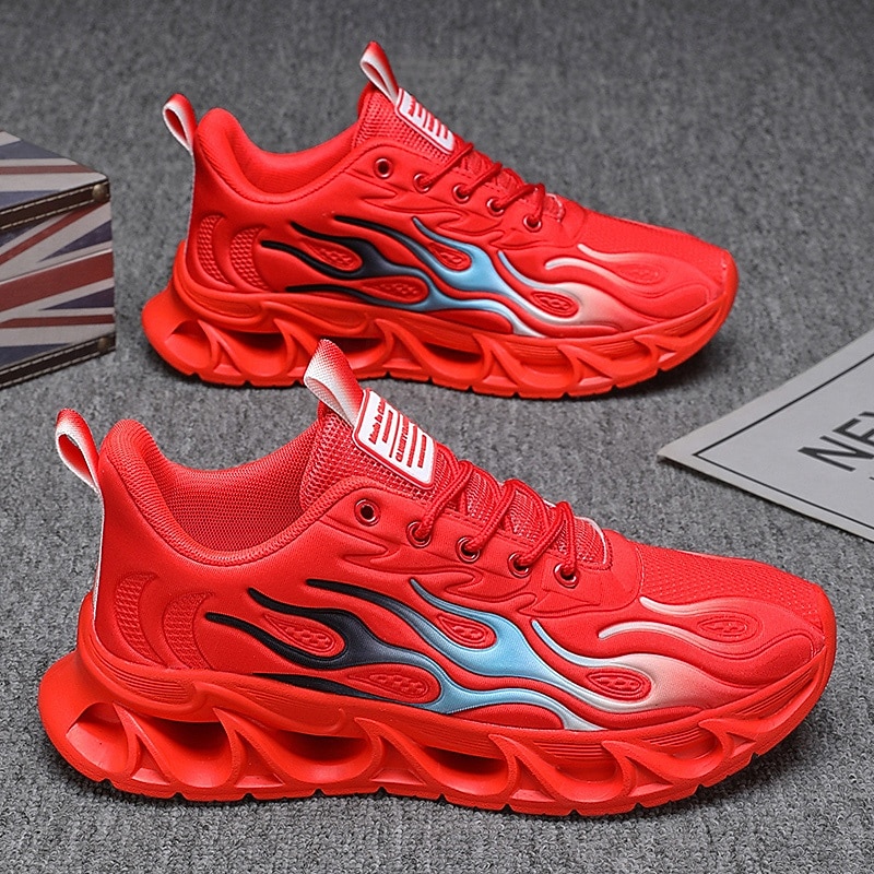 LtN62810002_3 Men's Red Running Shoes with Flame Detailing, High-Performance Mesh Upper and Shock-Absorbing Sole, Perfect for Workouts, Sports Events and Active Lifestyles - Image 1