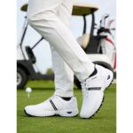 Men's White Golf Shoes, Breathable Upper with Cushioned Support Sole, Lightweight Athletic Design, Ideal for Golf Players & Outdoor Courses