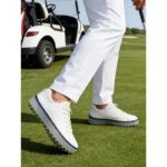 Men's White Golf Shoes, Lightweight Breathable Upper, Cushioned Grip Sole, Clean Sport Style for Golfers & Outdoor Play