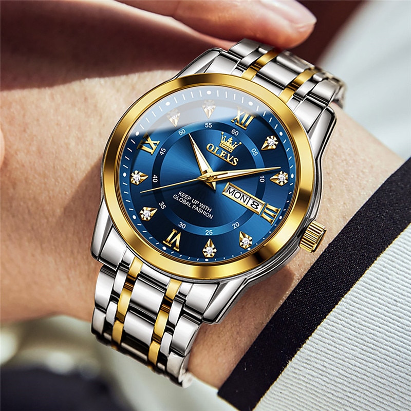 LtT62810006_12 OLEVS Quartz Watch Gift for men Luxury Diamonds Gold Watch Waterproof Luminous Stainless steel Business Men's Quartz Watch Mens Watch - Image 1