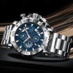 Men's Gold Watch, Luxury Chronograph Big Face Quartz Analog Wristwatch with Gold Stainless Steel Band, Waterproof Luminous Business Sport Fashion Watch with Date Display, Gift for Men