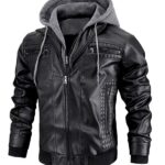 Black Hooded Jacket with Zipper Pockets, Retro Biker Style