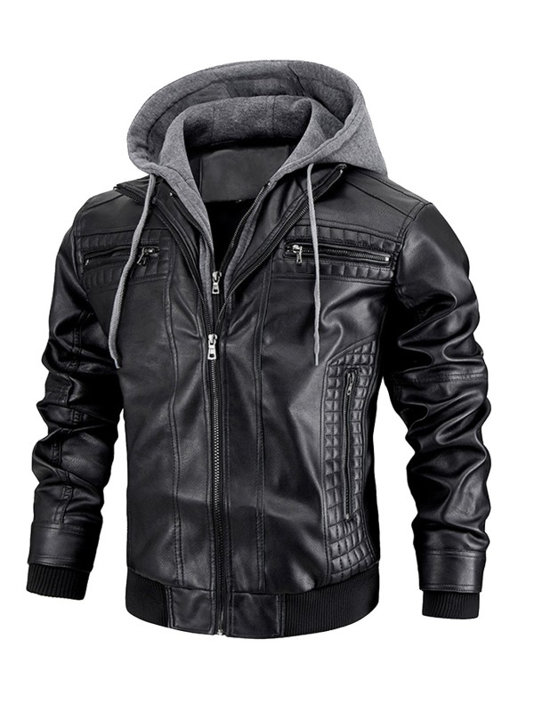 O1CN0120W80O24FOXhYX5p4_!!1898597361-0-cib Black Hooded Jacket with Zipper Pockets, Retro Biker Style - Image 1