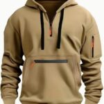 Men's Hooded Sweatshirt with Zipper and Multiple Pockets, Pullover Sporty Casual Hoodie
