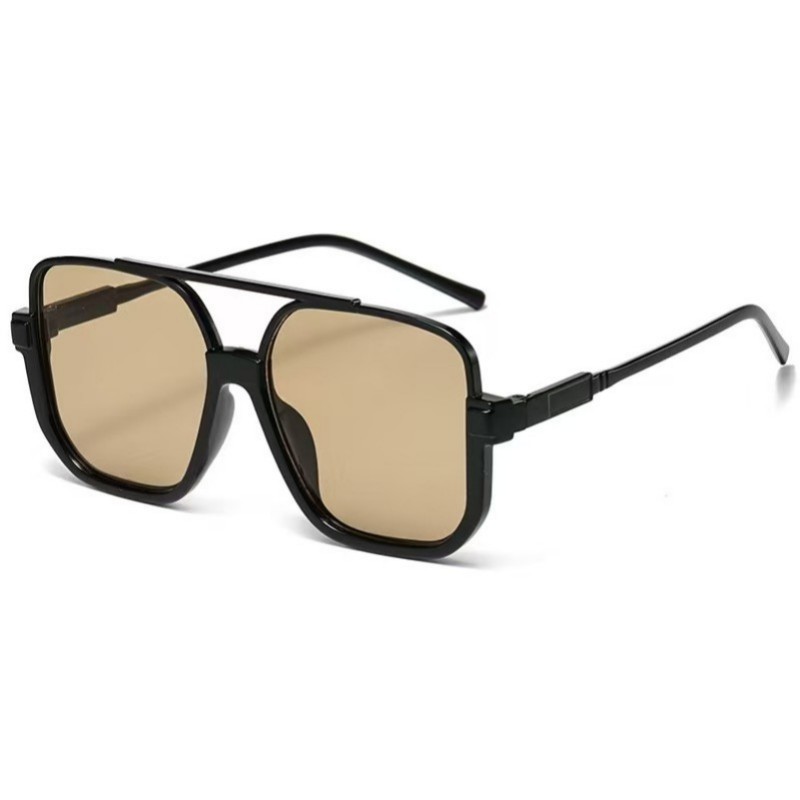 O1CN019ESGlq1mGA4DMXeHU_!!2744534926-0-cib Retro brown sunglasses, stylish and trendy, high-end semi-rimmed glasses for street photography. Large frames that slim the face, perfect for sun protection. - Image 1